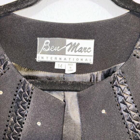 Ben Marc International Long Black Rhinestone Satin Blazer Jacket Womens14 - Picture 4 of 9